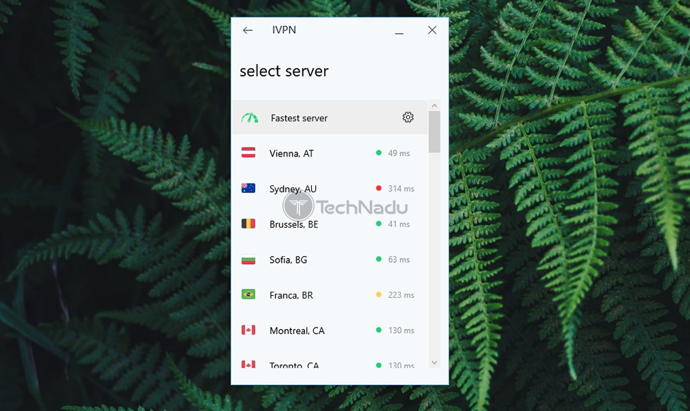 IVPN UI Available VPN Servers