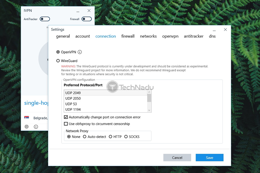 IVPN UI Connection Settings