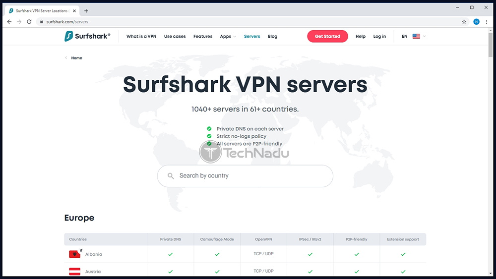 surfshark server list