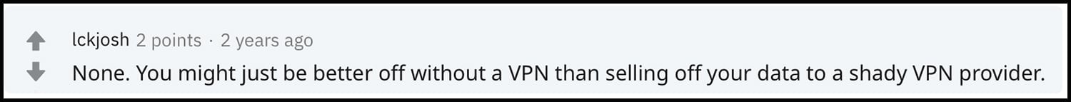 Reddit Message About Free VPNs