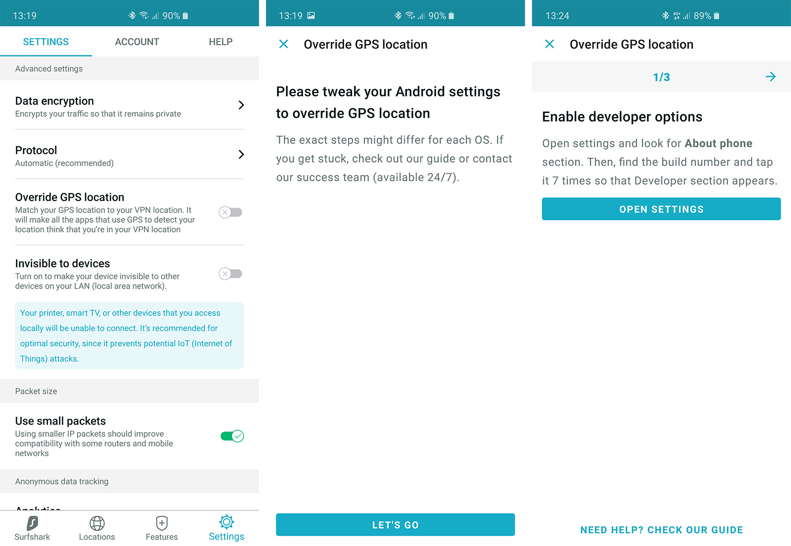 Surfshark GPS Spoofing Android