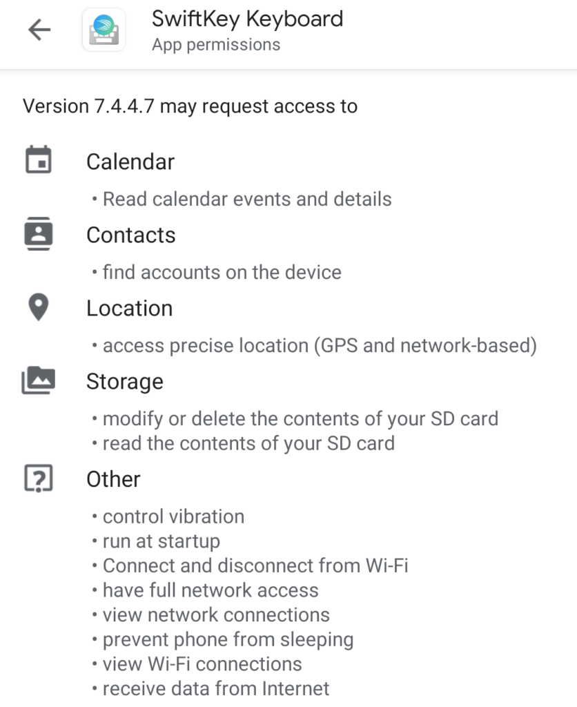 swiftkey permissions