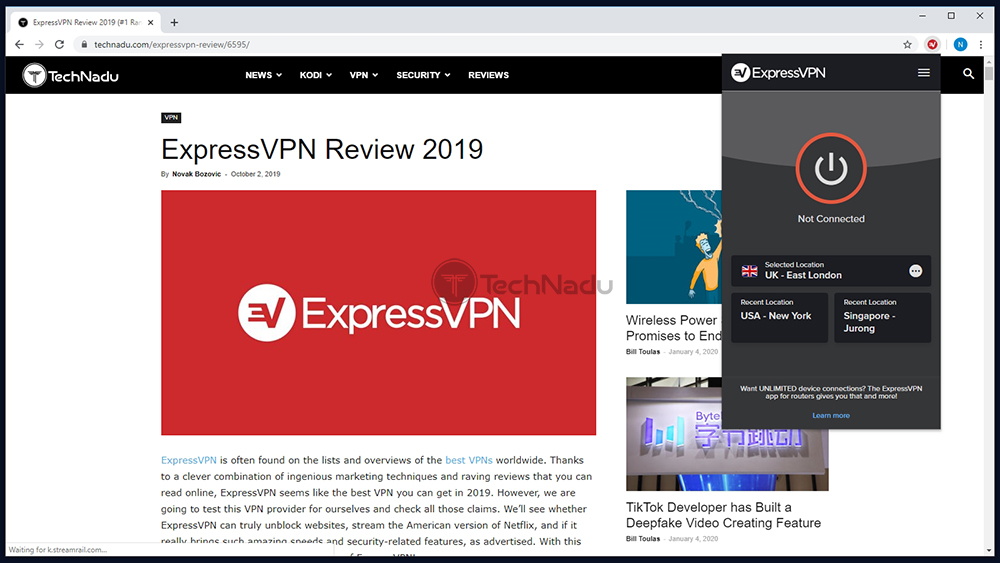 ExpressVPN Chrome Extension Dark Mode Appearance