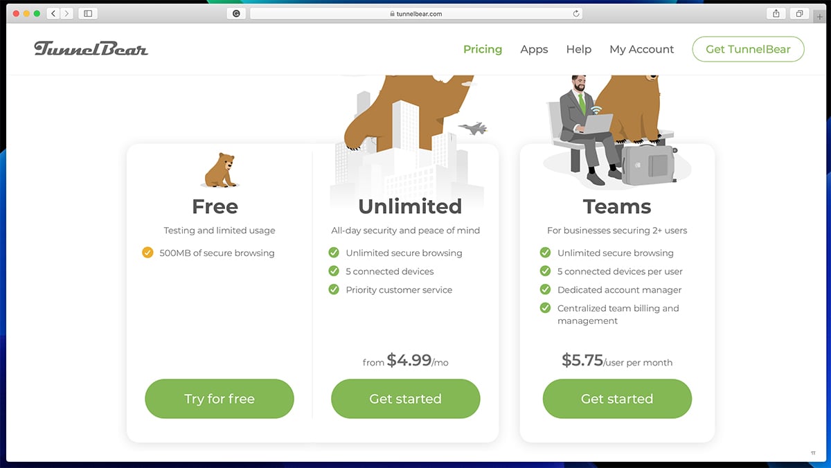 Link to TunnelBear Pricing Page