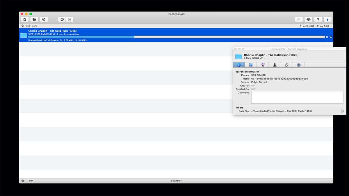 P2P Download in Progress Transmission MacOS