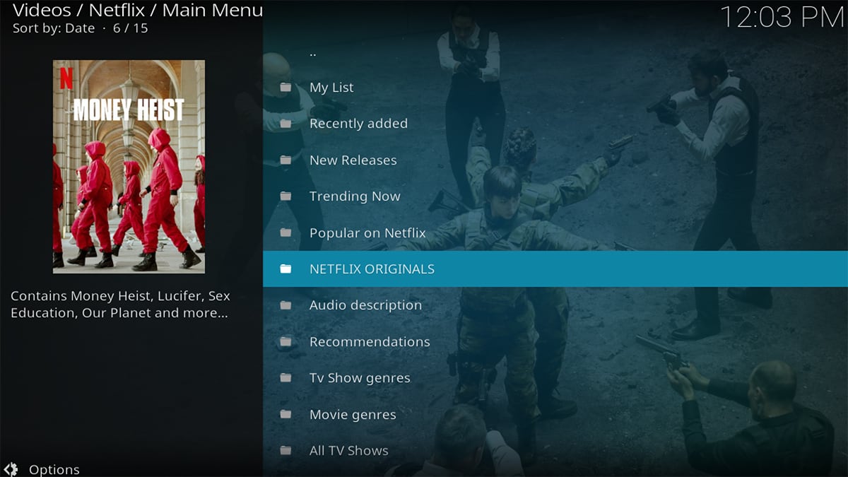 Netflix Kodi Addon Home Screen Interface