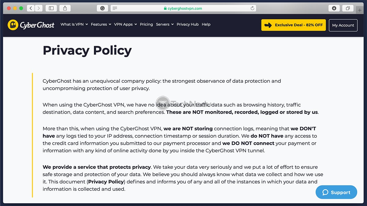 Privacy Policy on CyberGhost Website