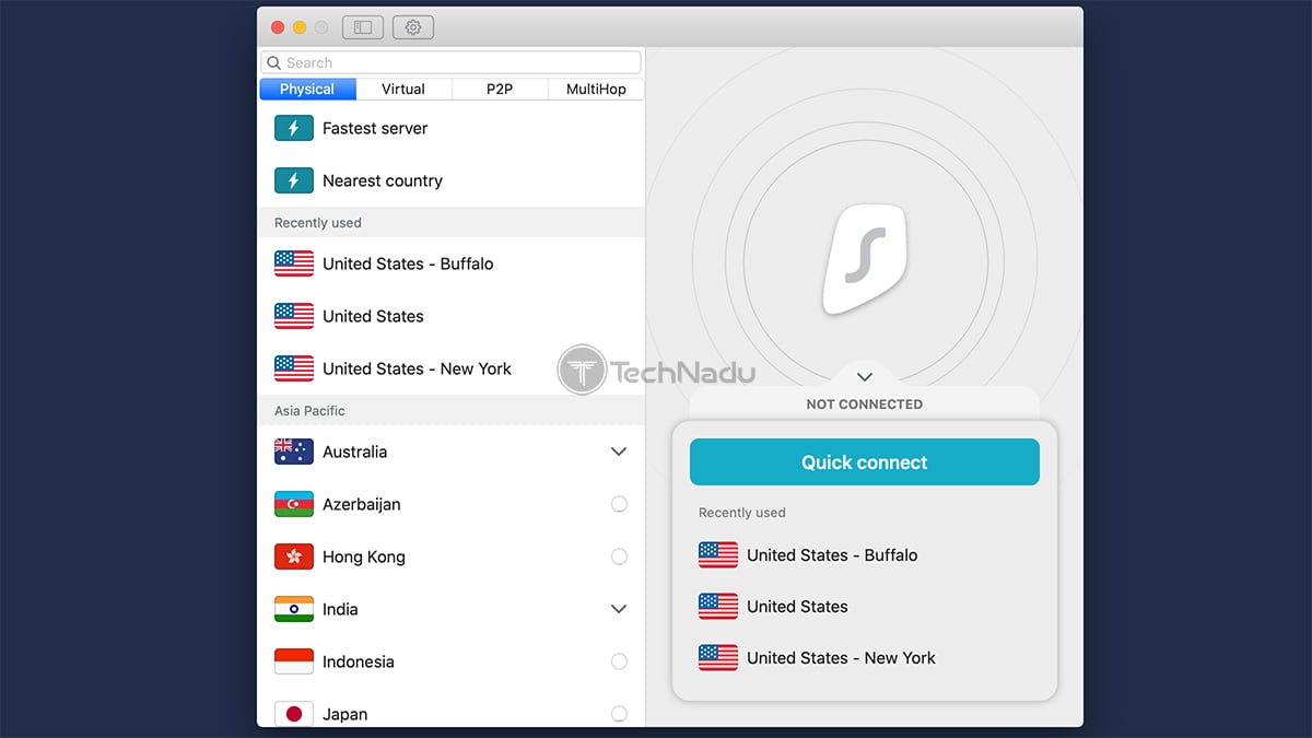 Surfshark UI macOS