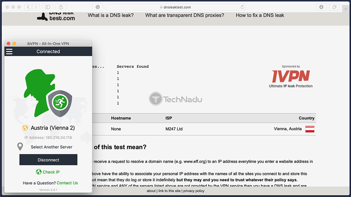 ibVPN Passes DNS Leak Test