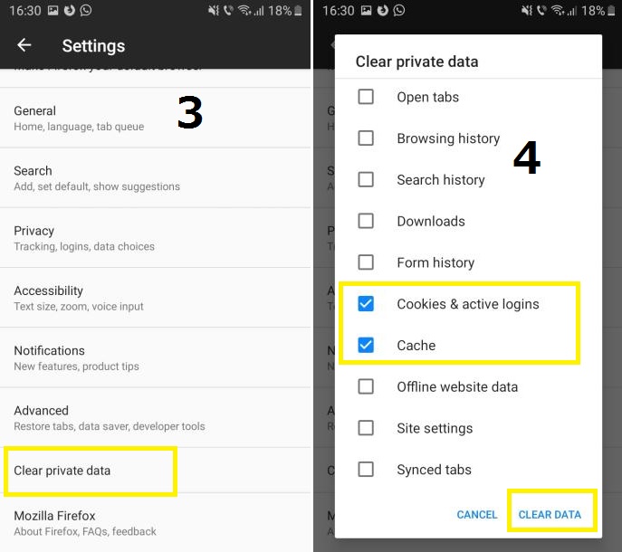 How to clear cookies in Firefox on Android.