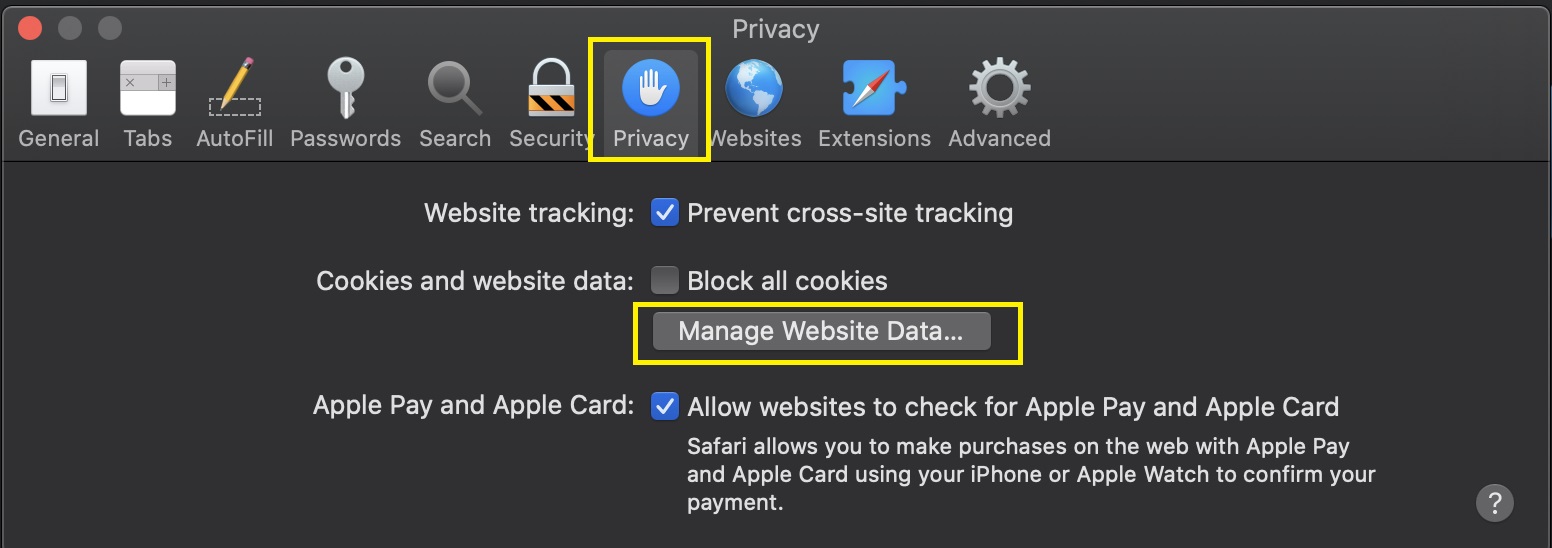How to clear cookies in Safari on macOS.