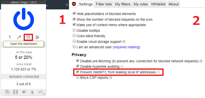 How to prevent WebRTC leaks with uBlock Origin.