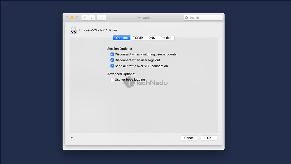 تفضيلات VPN المتقدمة macOS