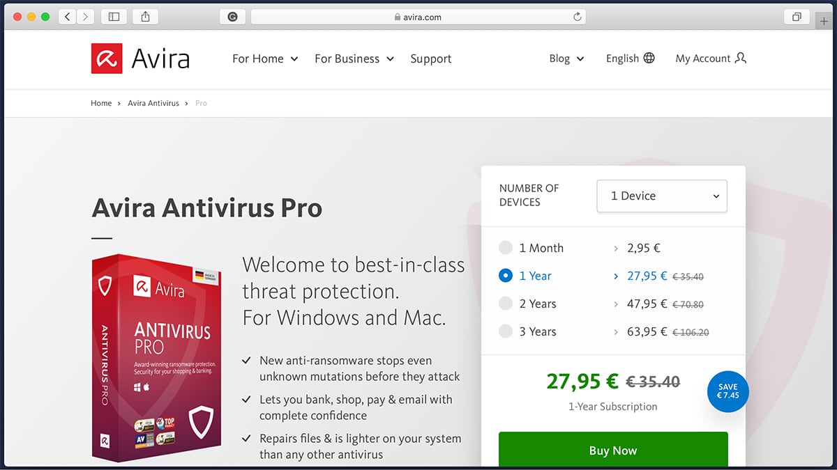 Avira Antivirus Pro Homepage