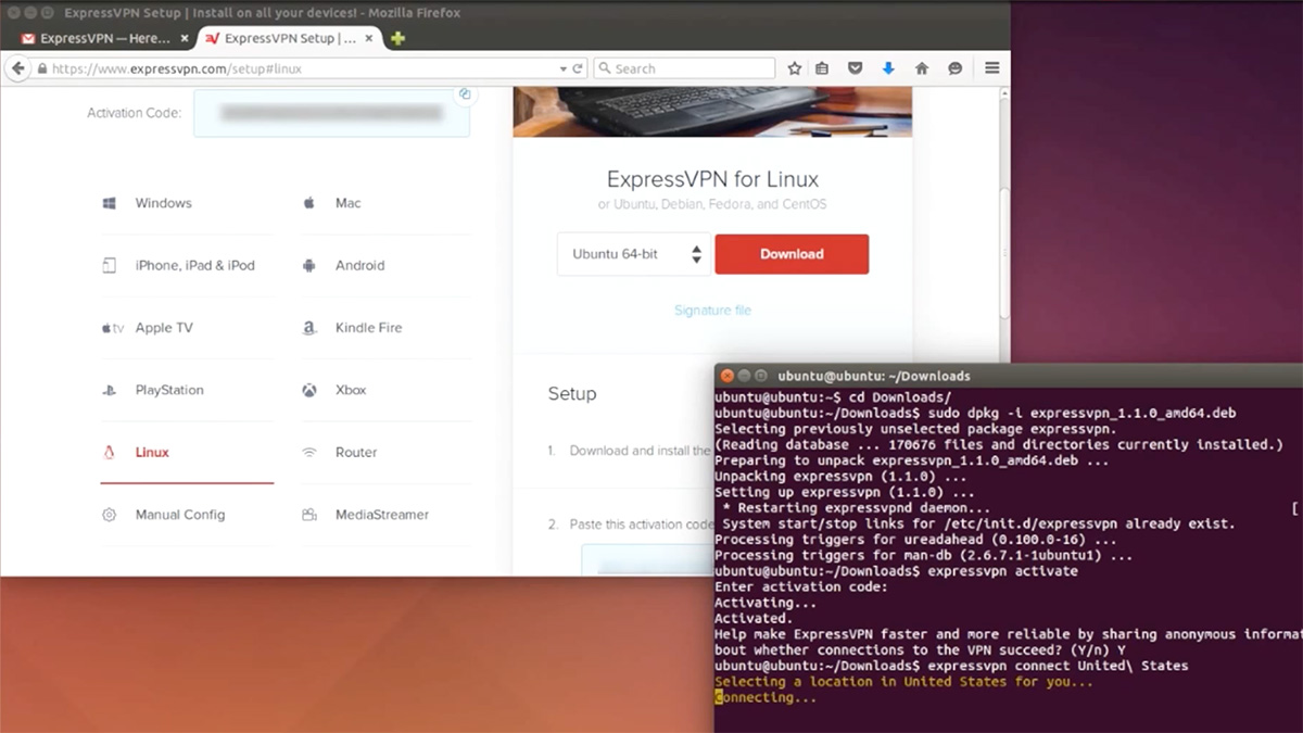 Connecting to Individual Server ExpressVPN Linux