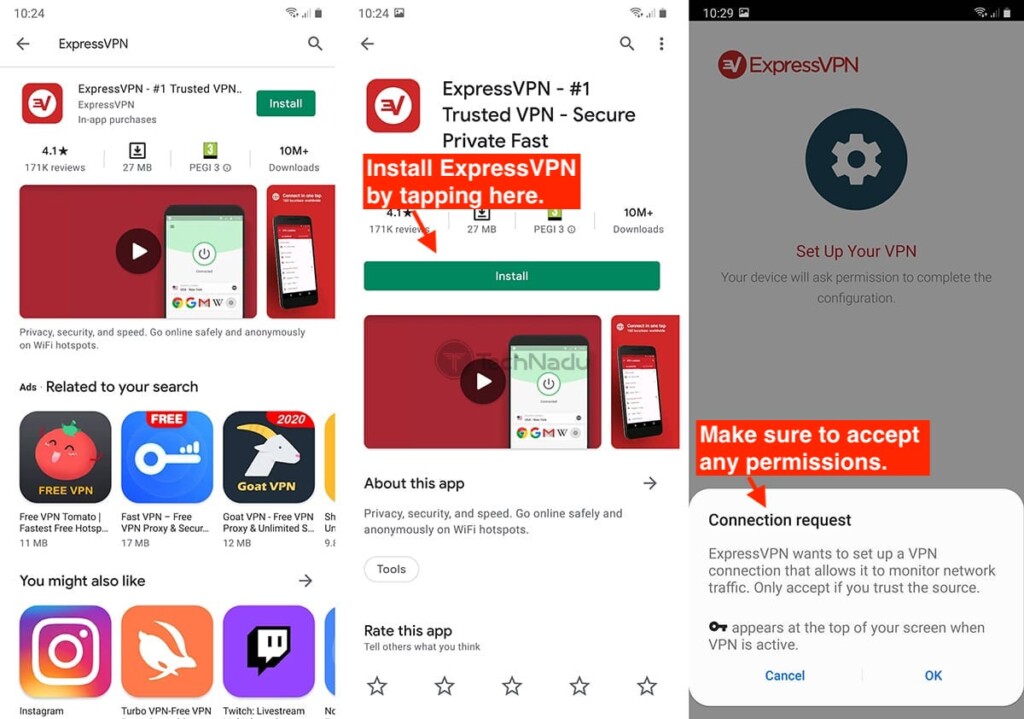Downloading ExpressVPN from Play Store