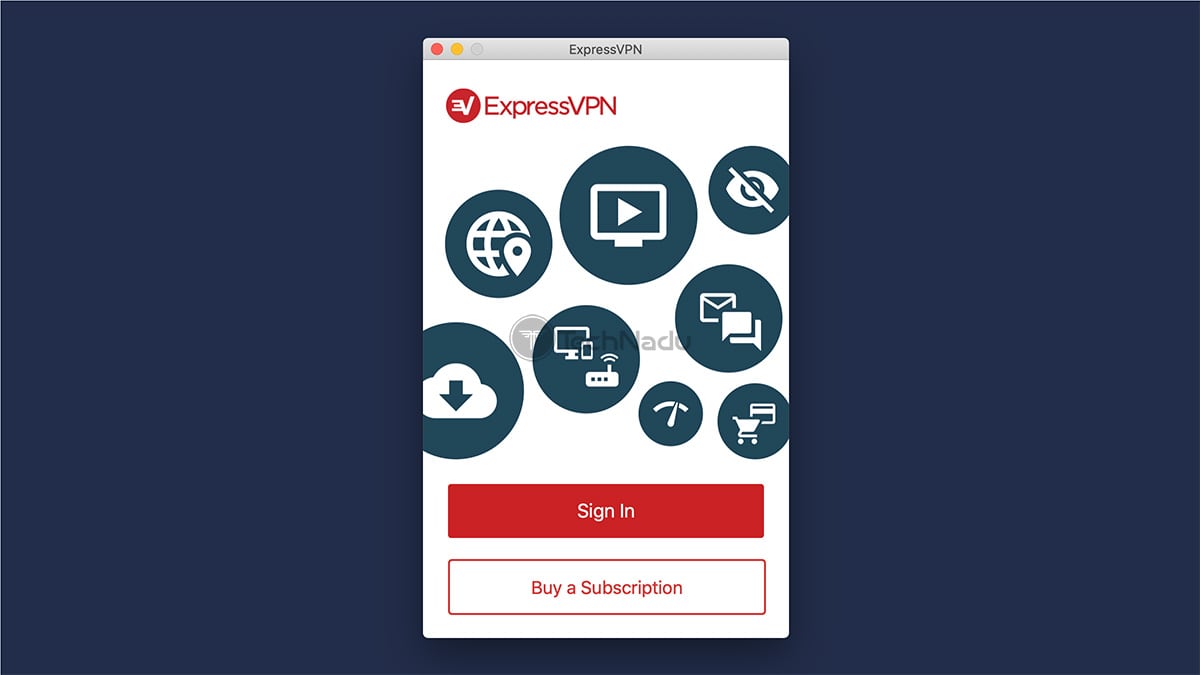 شاشة تسجيل الدخول إلى ExpressVPN