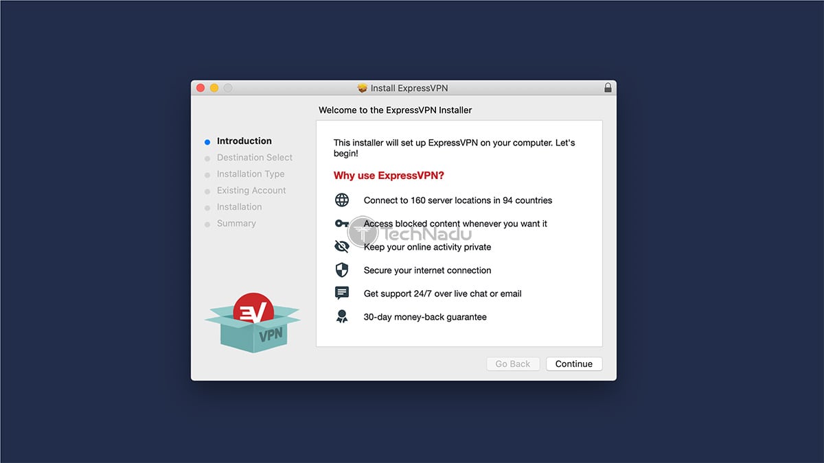 معالج إعداد ExpressVPN macOS