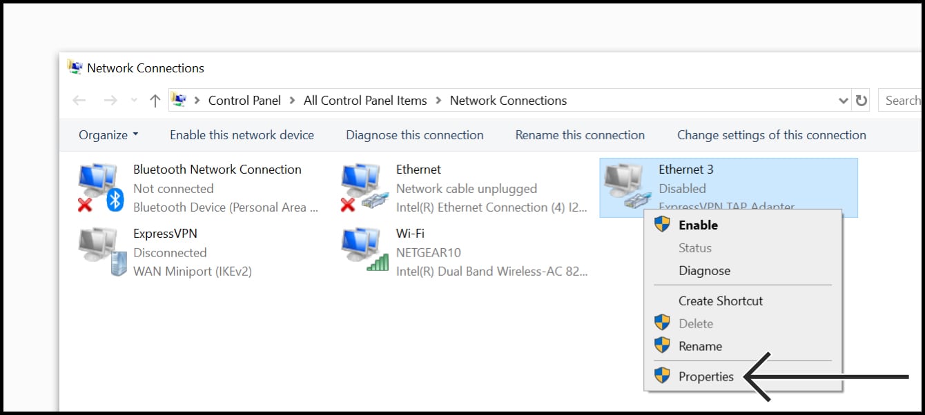 Windows 10 Internet Adapters Panel