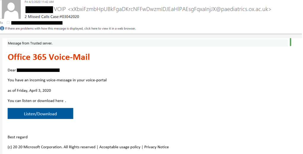 phishing message