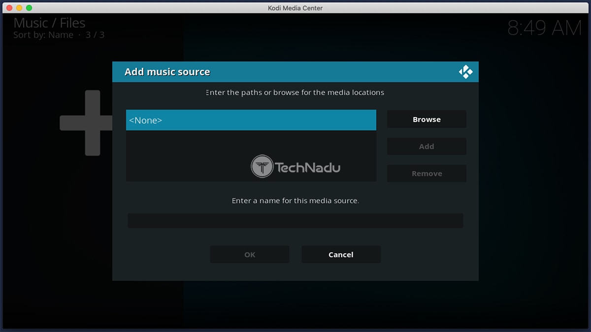 Add Music Source Prompt Kodi UI