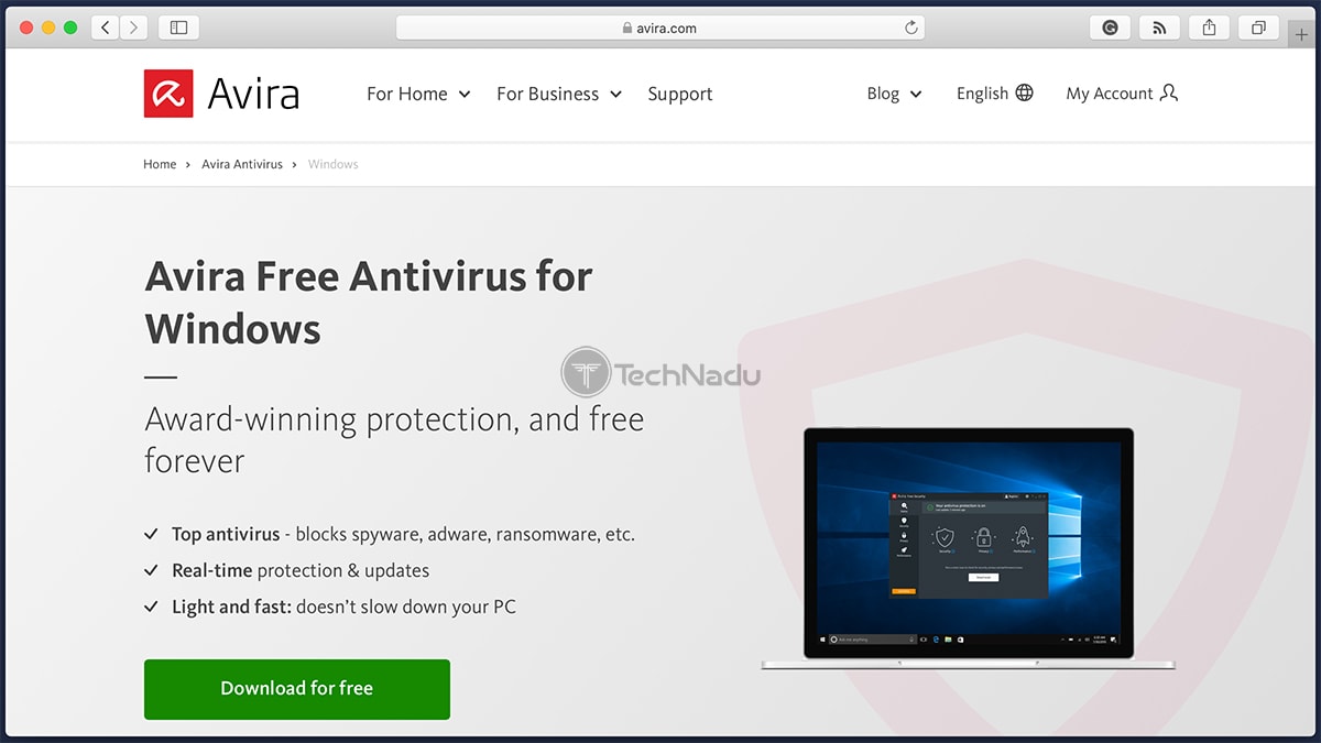 Avira Antivirus Free Homepage