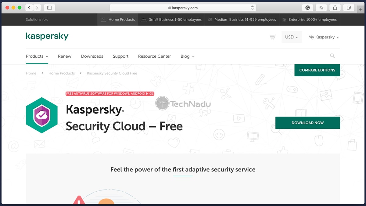 Kaspersky Security Cloud Free Antivirus Homepage