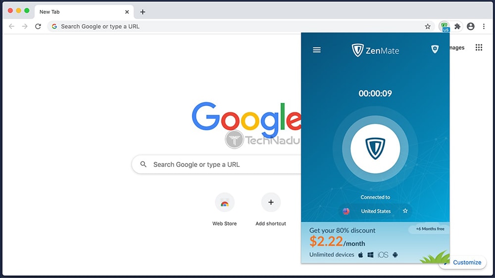 Zenmate VPN Interface Chrome Extension