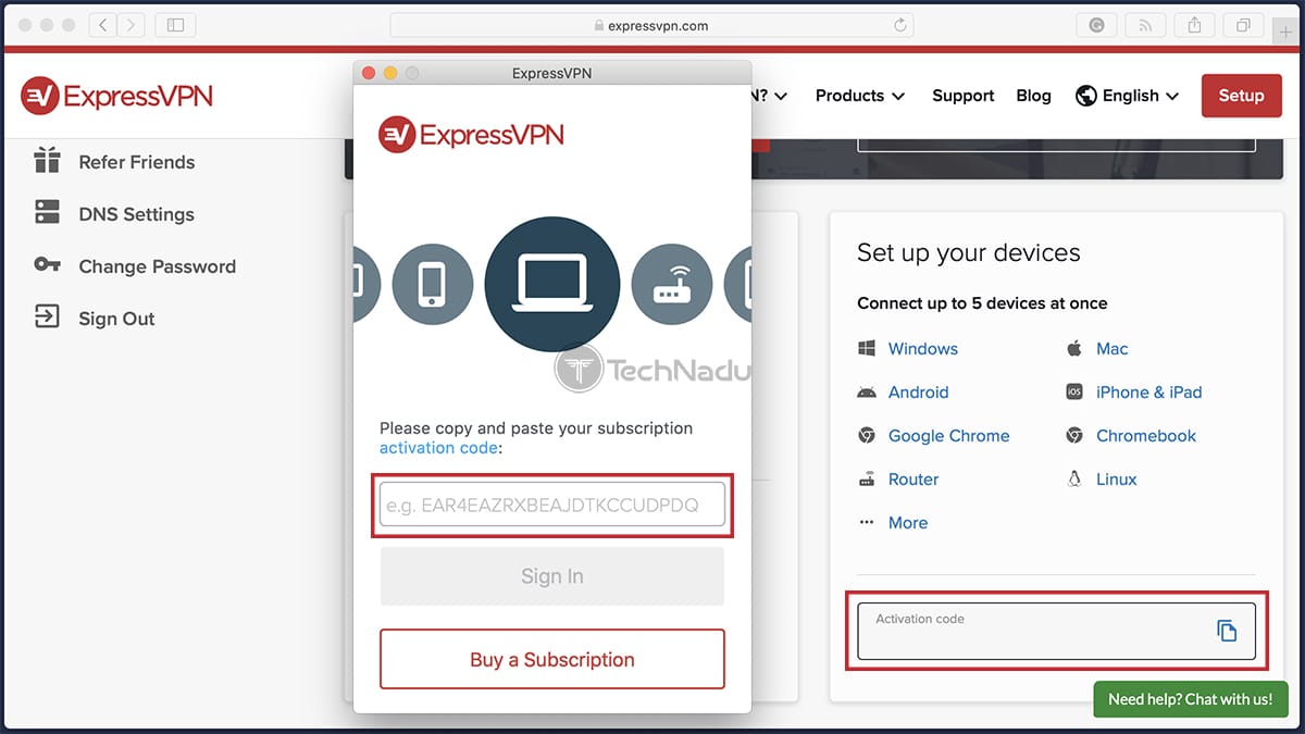 Copying Activation Code to ExpressVPN Interface