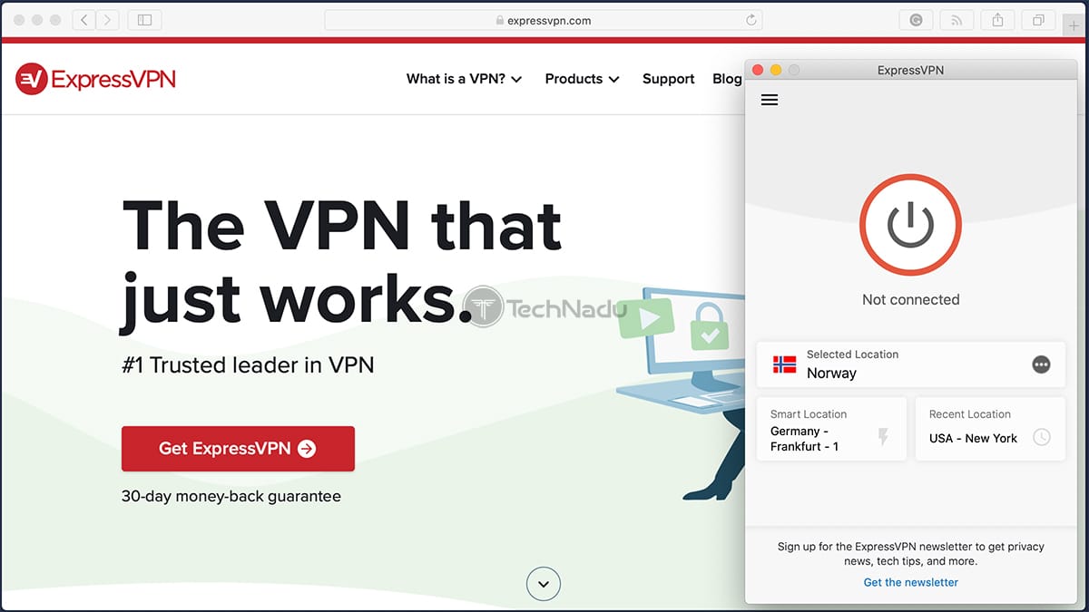 ExpressVPN UI With Official Website in the Background