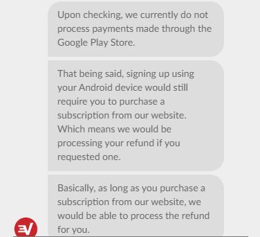 ExpressVPN refund explanation for iOS and Android
