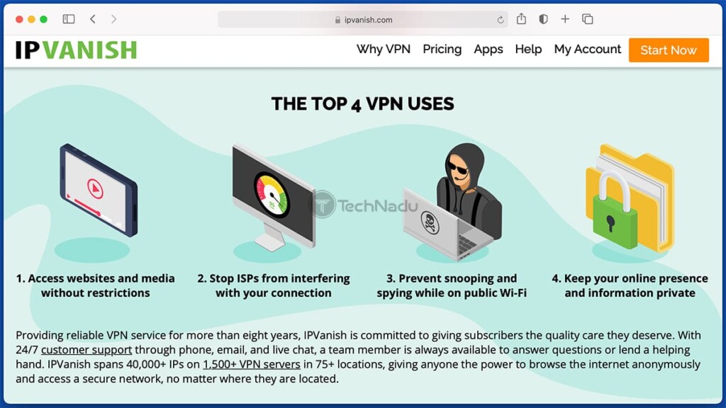 IPVanish Listing Uses of a VPN