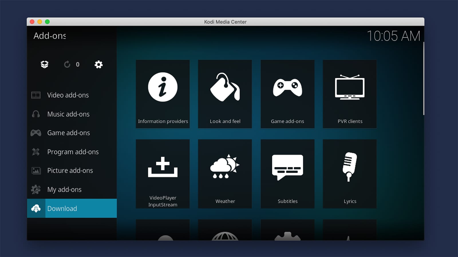 Kodi Interface Showing Official Kodi Repository