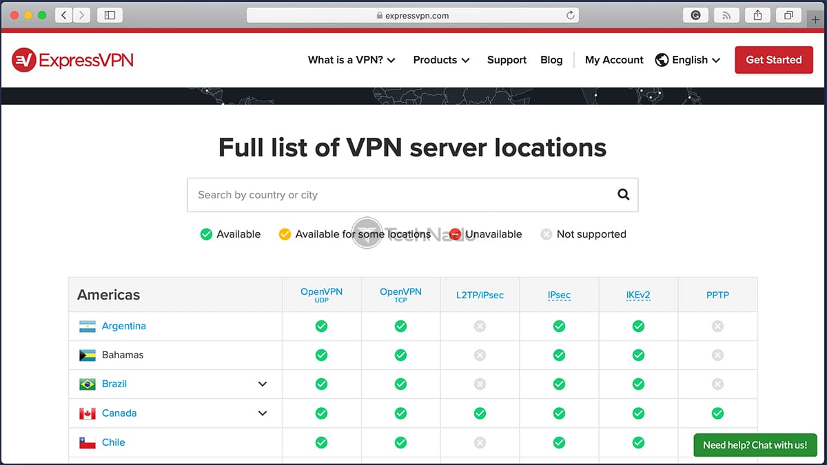 Lista de servidores ExpressVPN via site oficial