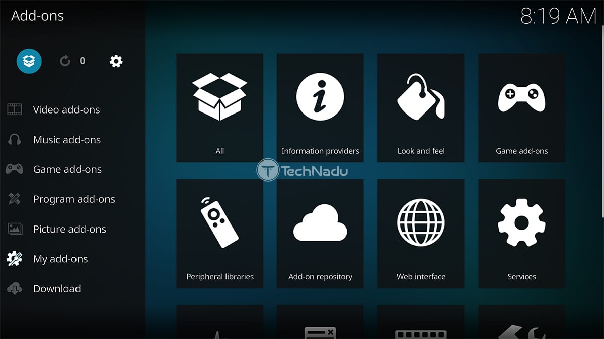 Open Box Icon Location in Kodi Interface