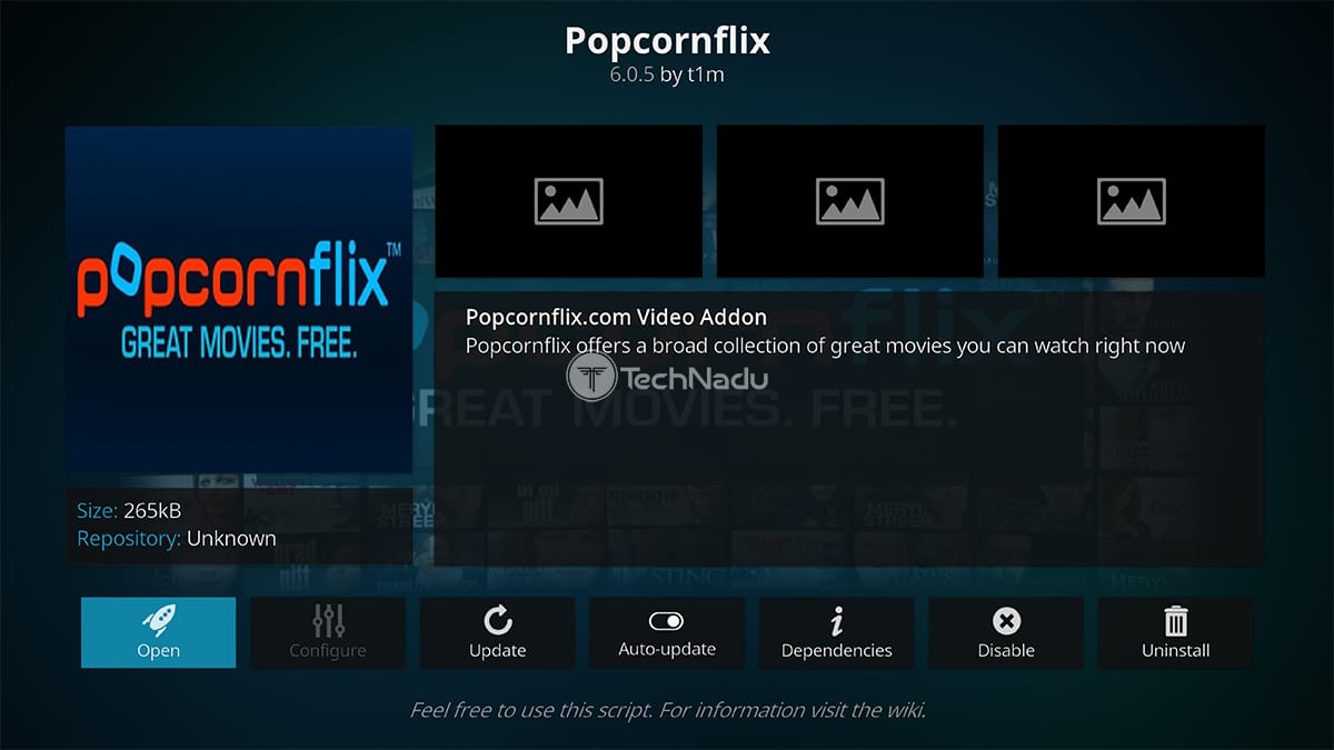 Popcornflix Open Button Active Kodi Interface