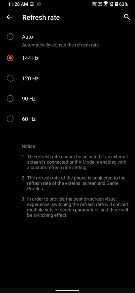 Asus ROG Phone 3 - Refresh Rate Options