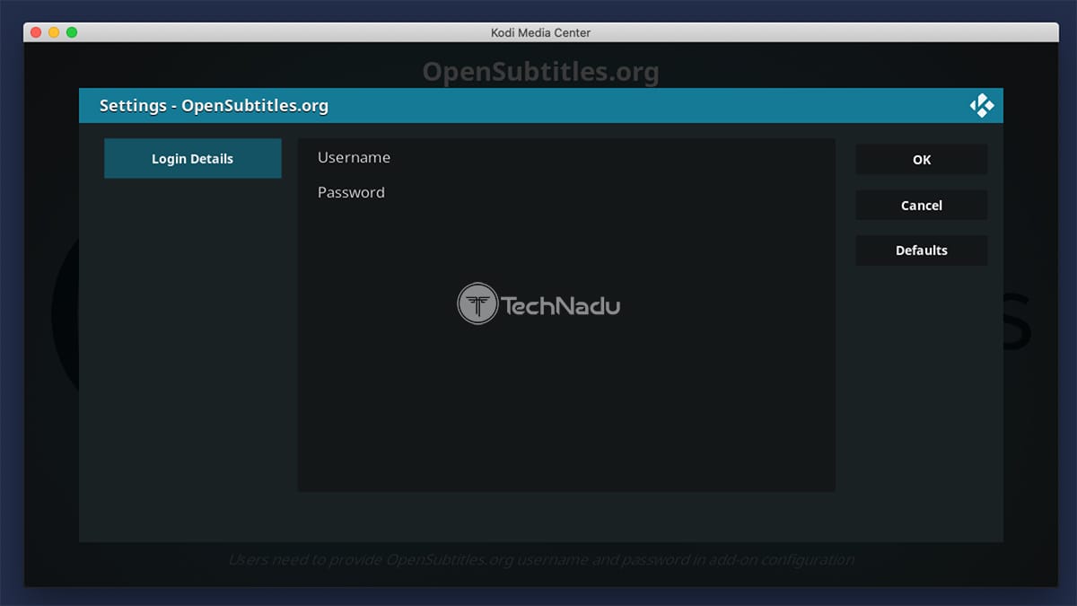 Entering Username and Password for OpenSubtitles in Kodi