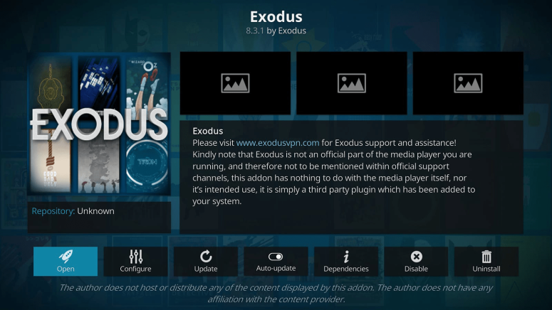 Exodus Kodi Addon Overview Interface