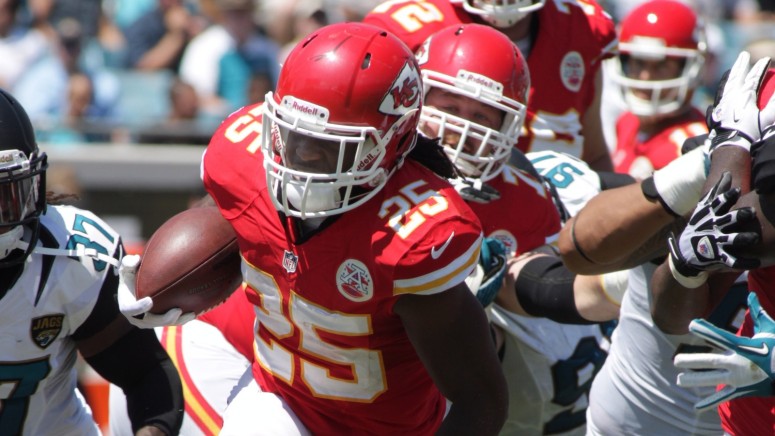 Jamal Charles of the Kansas City Chiefs breaks free from the Jaguars defense