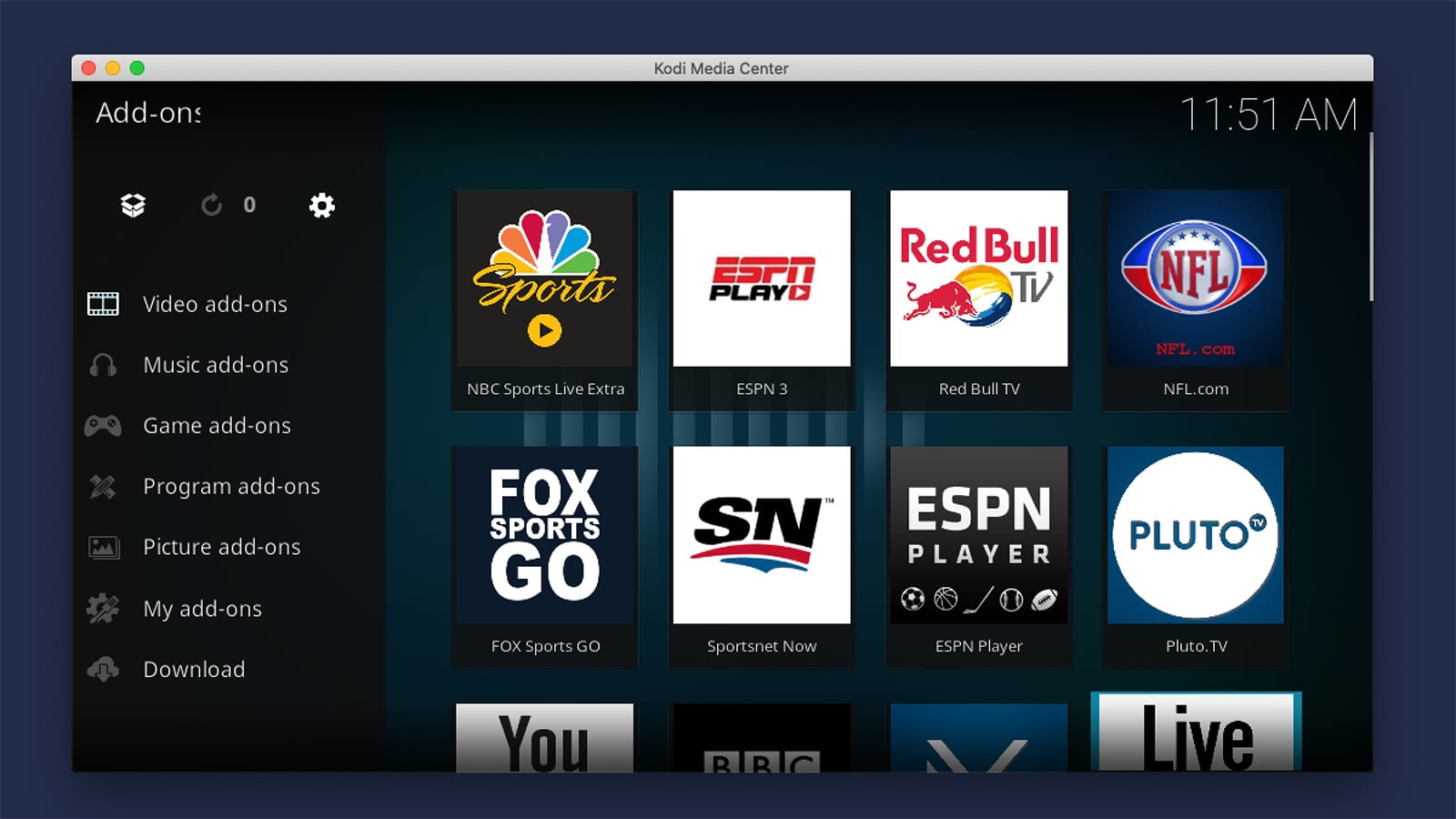 Selection of Live Sports Addons for Kodi