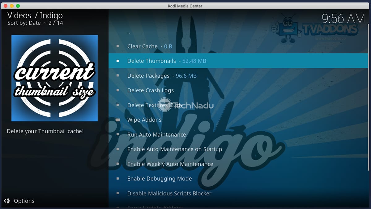 Using Indigo for Kodi to Clear Cache Files