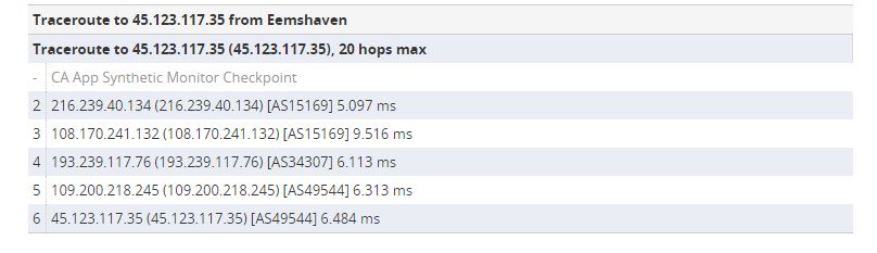 Using a traceroute tool to find the actual location of a Turkish server from ExpressVPN.