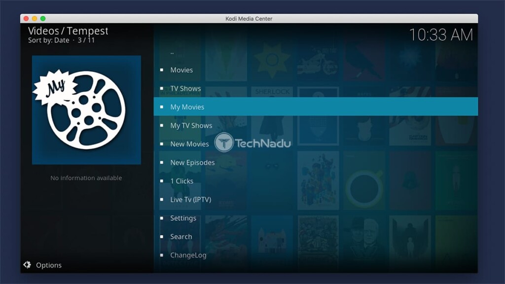 Home Screen Interface of Tempest Kodi Addon