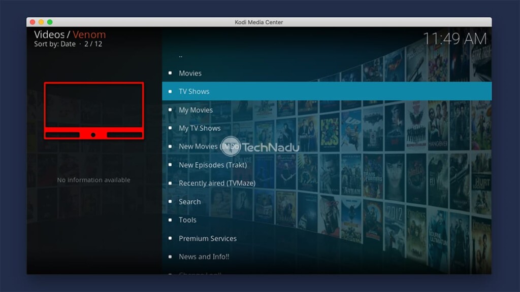 Home screen of Venom for Kodi.
