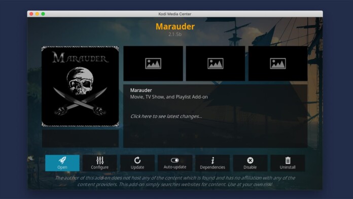 Marauder Addon for Kodi Overview Screen