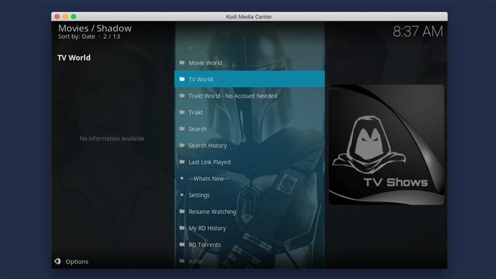 Shadow Kodi Addon Home Screen