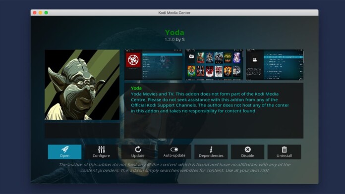 Yoda Kodi Addon Overview Screen