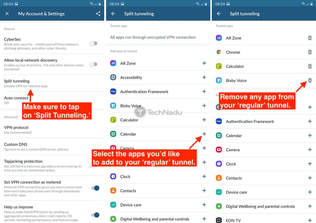 Activating Split Tunneling on NordVPN for Android