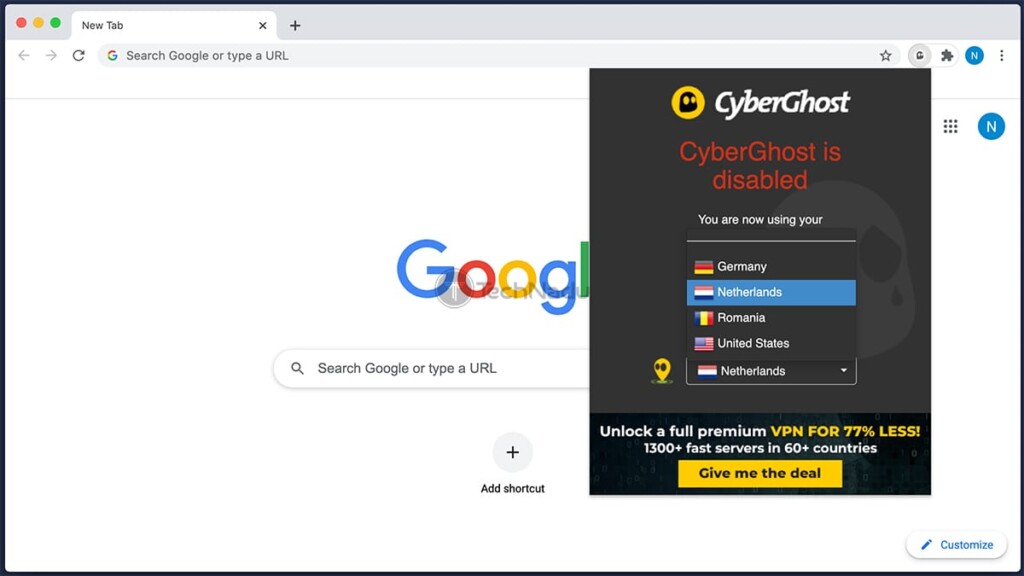 CyberGhost Extension on Chrome